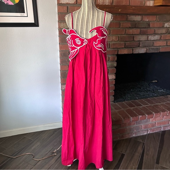 NWT Commense Embroidered Fish Semi-Sheer Cami Dress Sz L - Picture 3 of 10